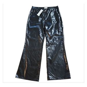 NWT Every Dillard’s Black Shiny Wide Leg Cotton Pants 12